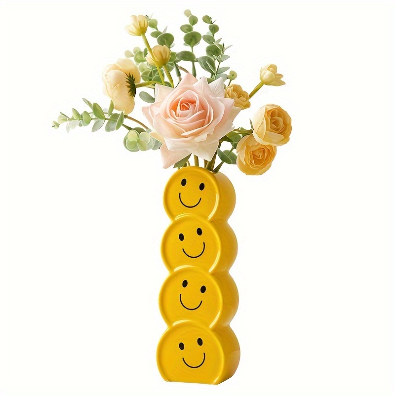 1pc Ceramic Smiley Face Vase, Cute Cartoon Decor Flower Vase, Boho Style Centerpiece Vase, Suitable For Wedding Dinner Table Party Living Room Office