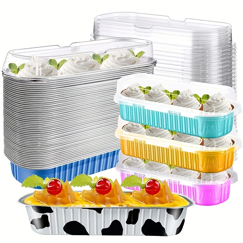 50pcs With Lids Mini Loaf Baking Pan Aluminum Foil Tins Liners 6.8oz 200ml  Flans