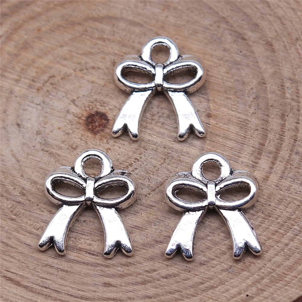 10Pcs Silver Plated Bow Charms Pendants Bulk For Jewelry Making