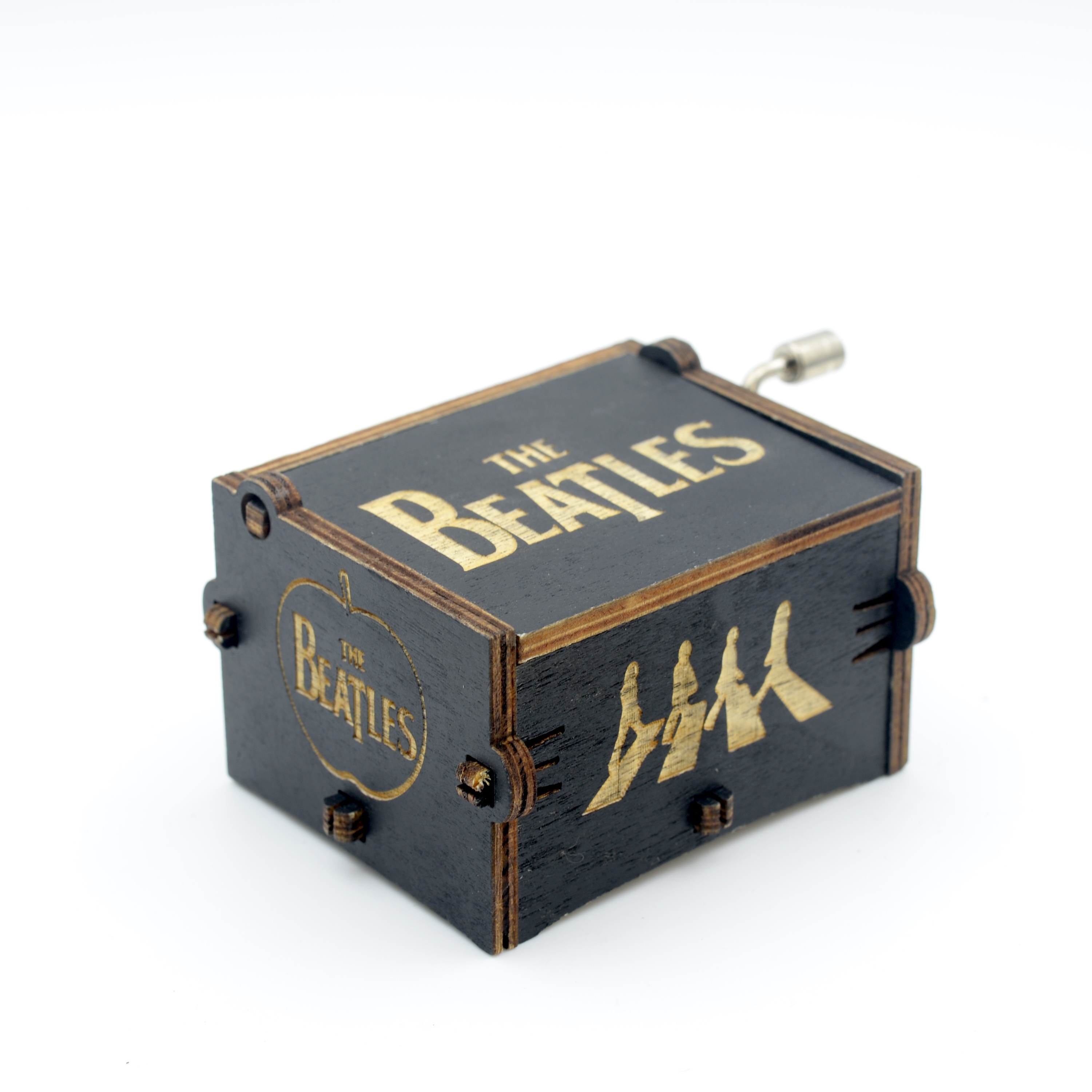 VUBU GIFTS Caja de música personalizada, personalizada con tu foto y texto,  caja de música de manivela de madera, grabado vintage, color negro