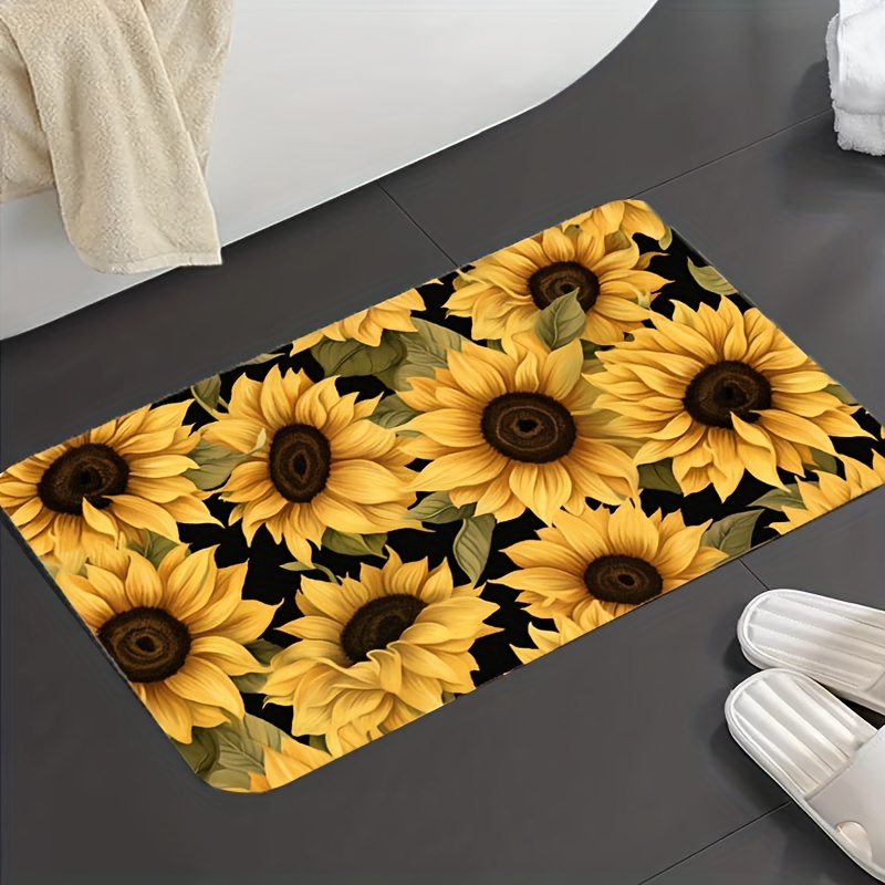 1pc Sunflower Pattern Waterproof Door Mat, Modern Fabric Indoor