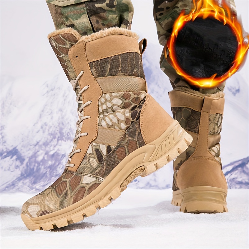 Boy's Trendy High Top Military Style Boots With Warm Plush - Temu