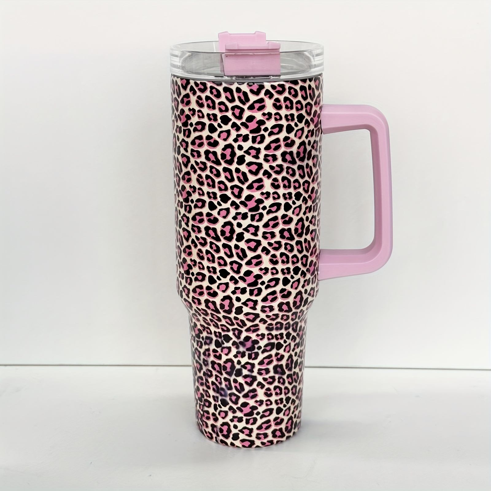 Anyzoo Tumbler With Handle Straw And Lid Leopard Print Heavy - Temu