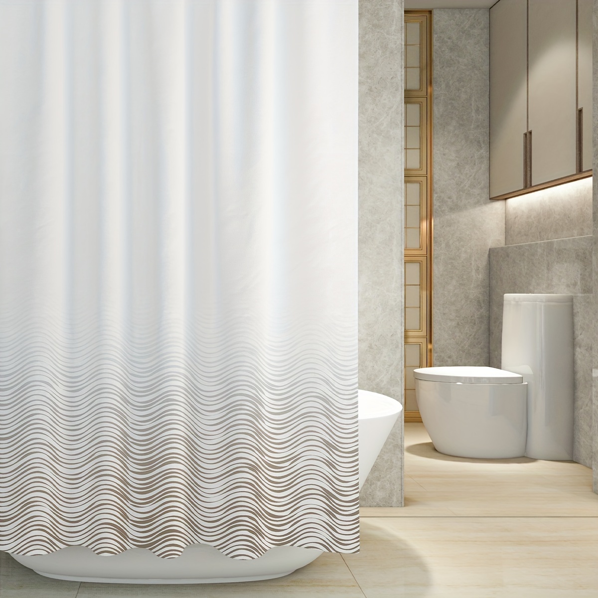 Cortina de ducha, cortina de ducha blanca para baño, cortina de ducha  impermeable de tela de secado rápido, juego de cortinas de ducha de baño  con 12