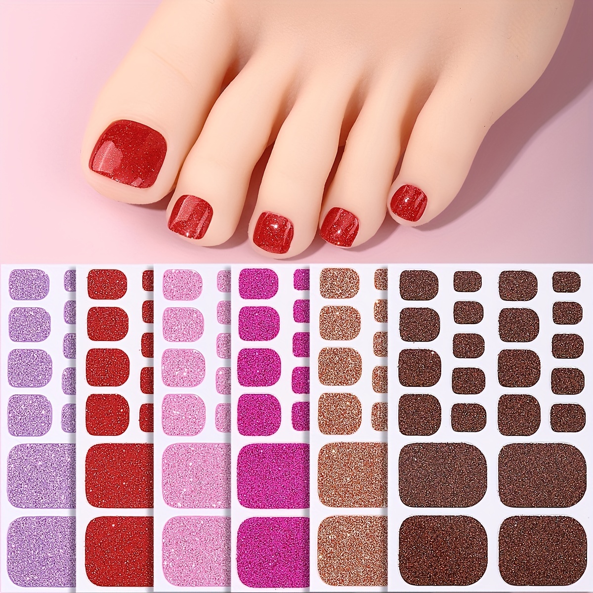 Glitter Toe Nail Stickers full Nail Wraps solid Color - Temu