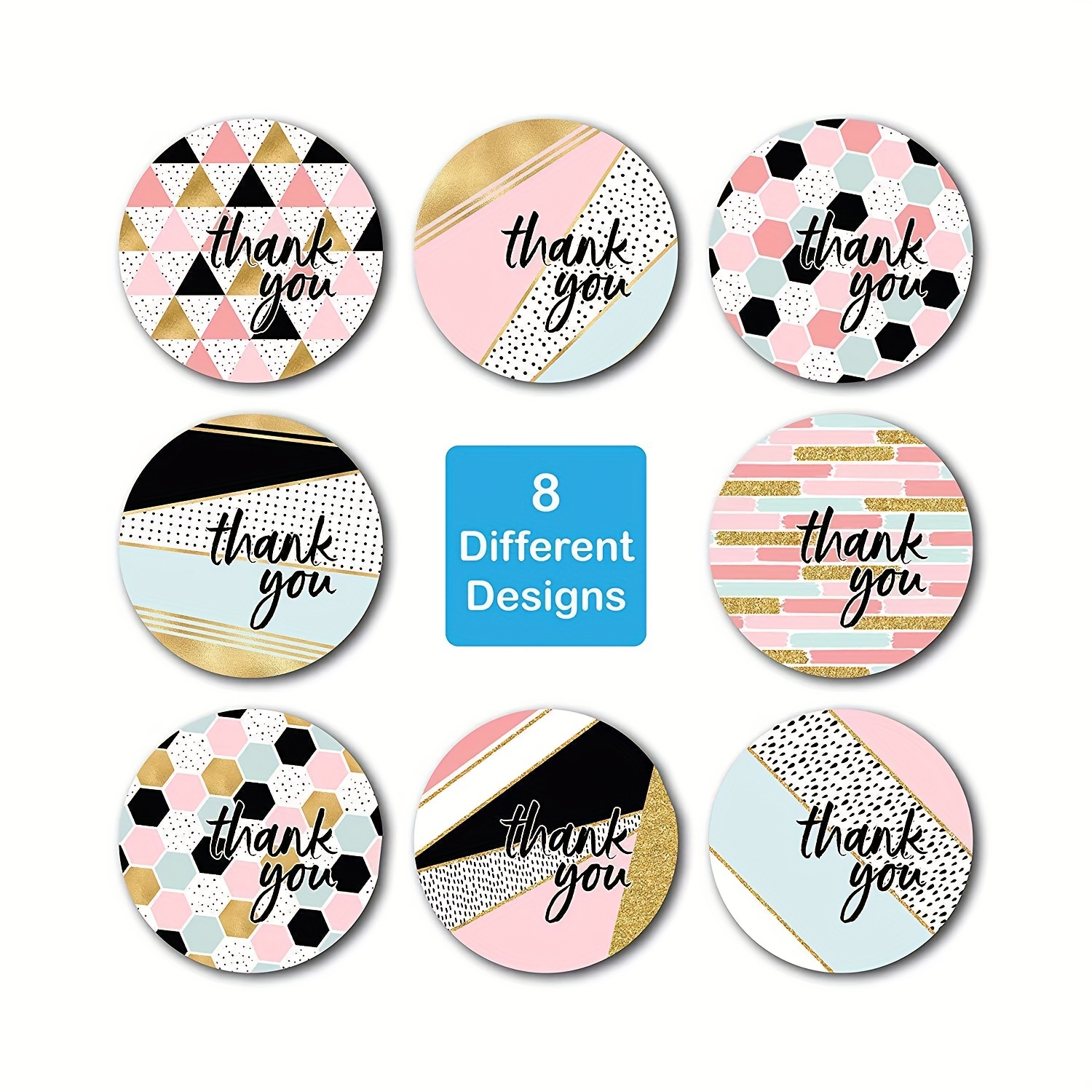 500pcs Thank You Stickers Pink Geometric Pattern Seal Labels