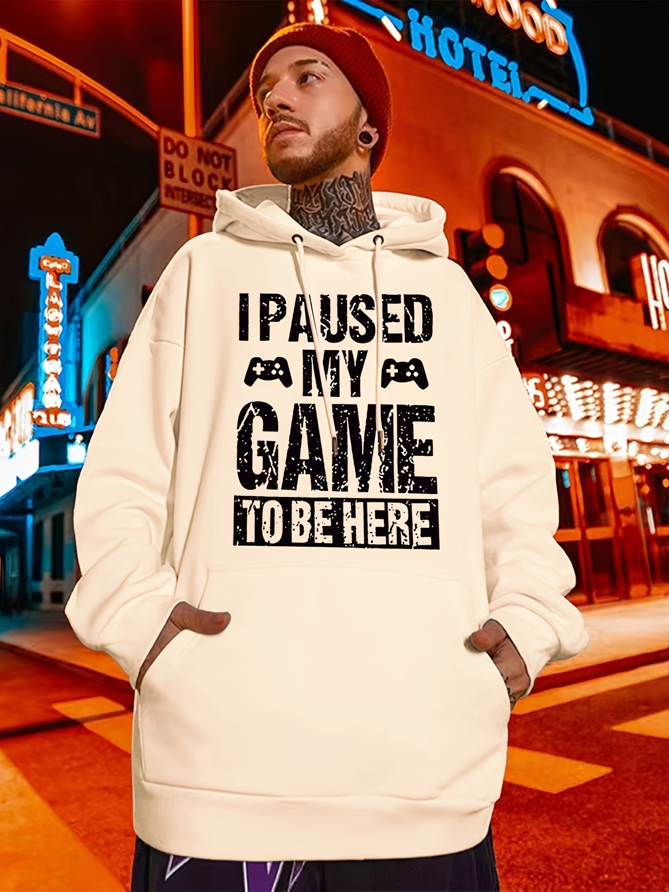 Mens Plus Size I Paused Game To Be Here Print Plain Color Drawstring Long  Sleeve Hoodie Oversize Casual Clothing For Spring Autumn For Big And Tall  Guys - Men's Big & Tall 