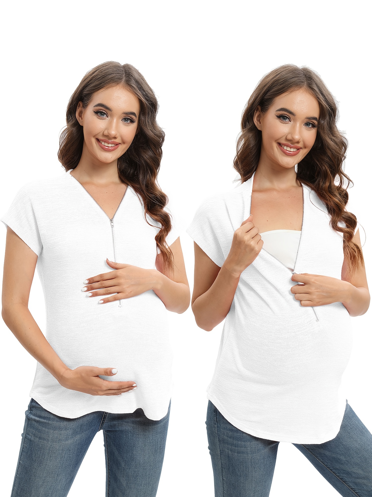 Women's Maternity Zipper Short Sleeve Casual Breastfeeding - Temu