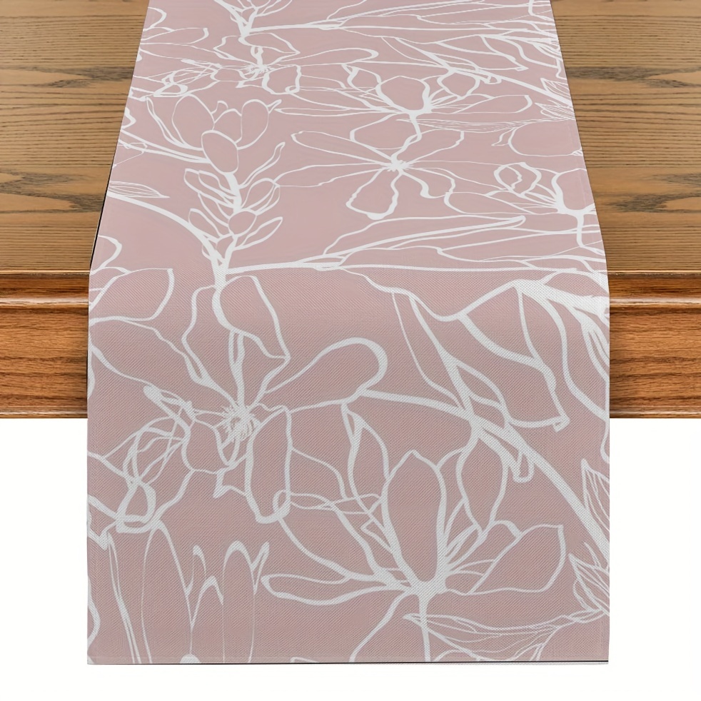 TEMU 1pc, Table Runner, Striped Plant Pattern Table Runner, Solid Color Decorative Table Runner, Seasonal Kitchen Dining Table Decoration For Indoor,