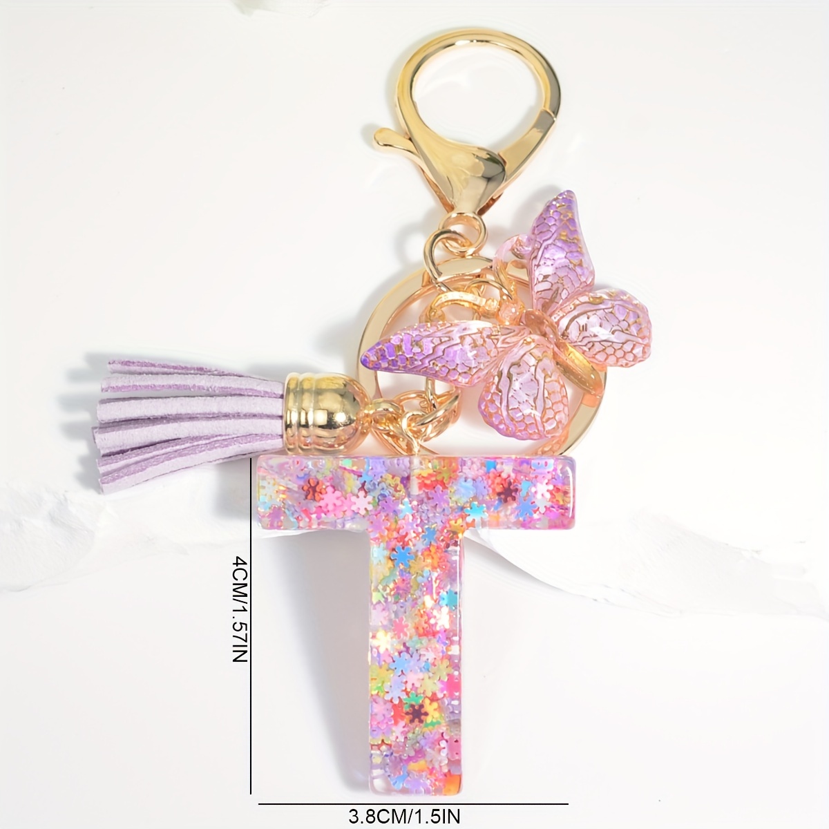 1pc Resin English Letter Shape Keychain Pendant with Tassel Bag Ornament Key Ring,Temu