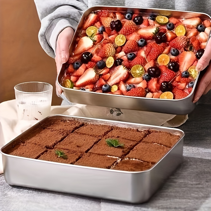 Small Oven Tray Set of 2, Stainless Steel Tray Bake Cake Tin, Deep Rimmed  Baking Sheet Pan Ideal for Cake/Lasagne/Brownie, Rectangle Shape