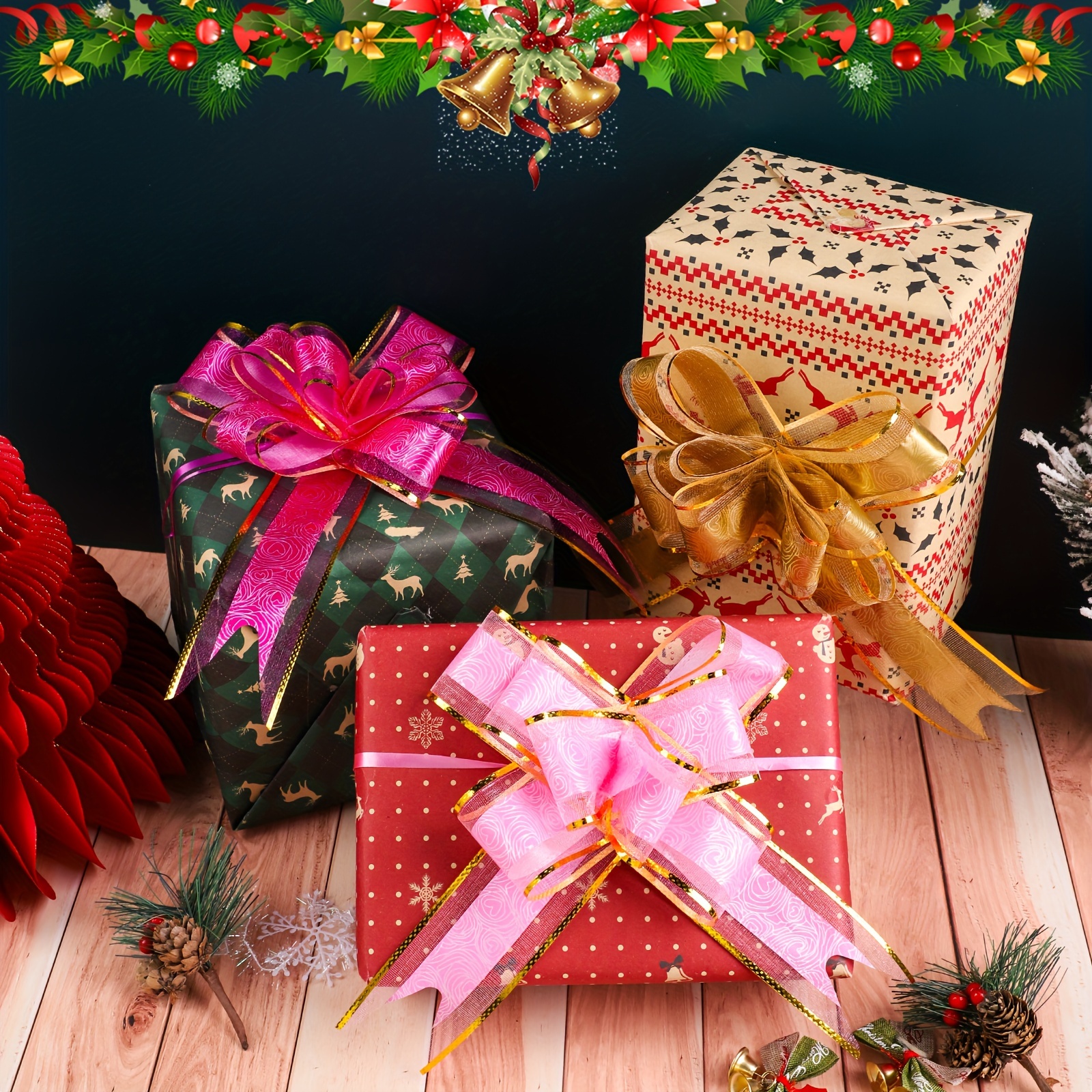 10 lazos para tirar, lazos para envolver regalos, lazos de regalo rojos  para cestas de regalo, adecuados para Navidad, boda, cumpleaños, Halloween