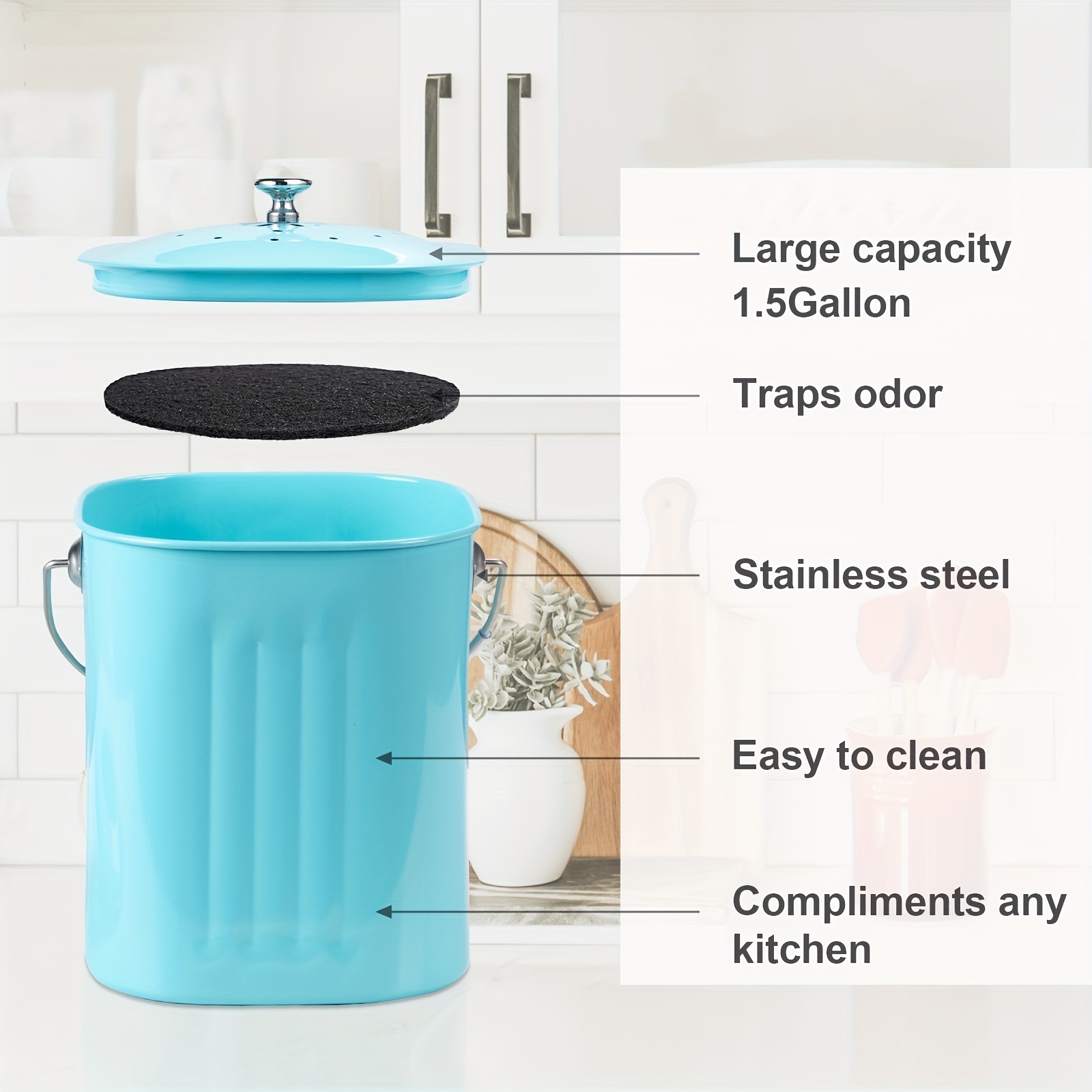 Compost Bin With Lid For Countertop, Rust Proof Indoor Composter Bucket,  Non Smell Filters (white) - Temu