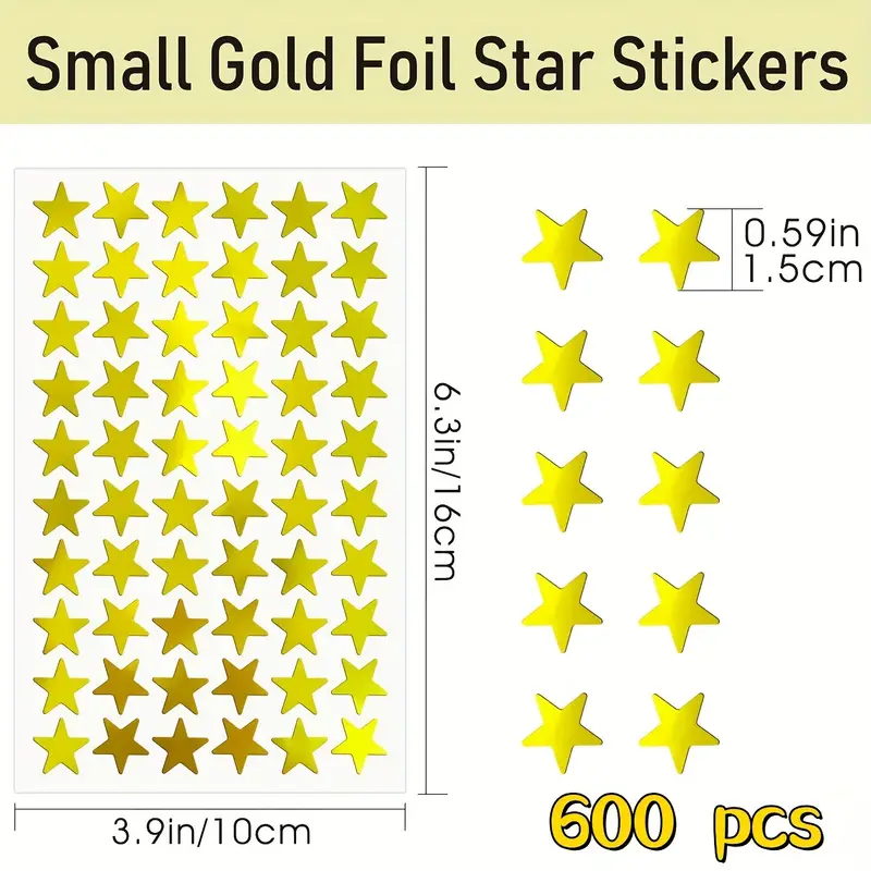 600 Small Foil Golden Star Stickers For Reward Student - Temu