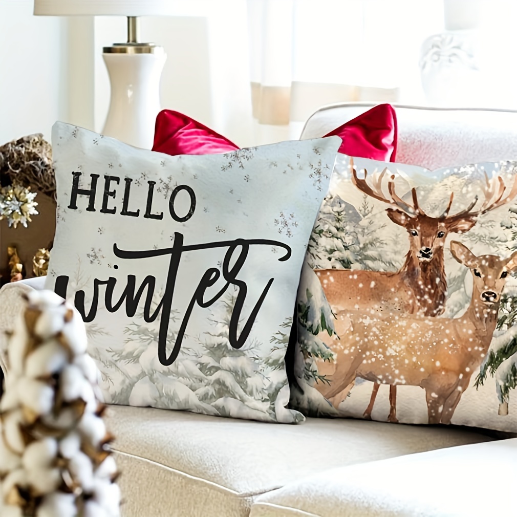 Christmas Pillow Covers, Deer Throw Pillow Covers Deer Pillow Cases Winter  Holiday Decoration 18 x18 Inch Set of 2 Farmhouse Christmas Decor for