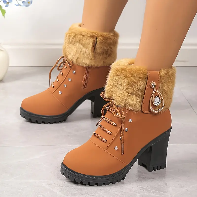 New Winter Pumps Lace-up High Heels Zipper Fashion Boots Women