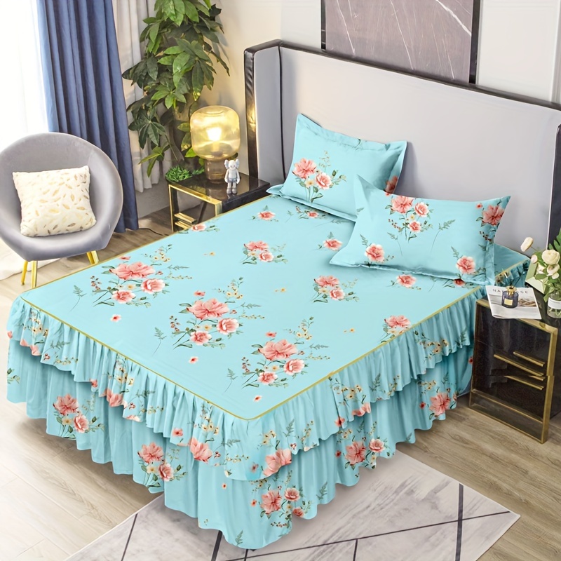 3pcs Macrame Bed Skirt Set Flower Printed All Seasons Universal Non ...