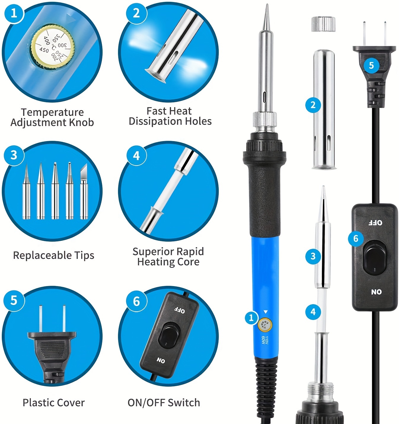 nine in one welding kit 60w temperature adjustment electric soldering iron with switch electronic repair tool solder soldering tool electric welding pen household set details 3