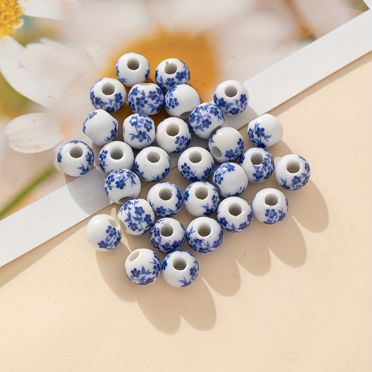 Vintage Blue Porcelain Small Floral Plum Ceramic Beads Large - Temu