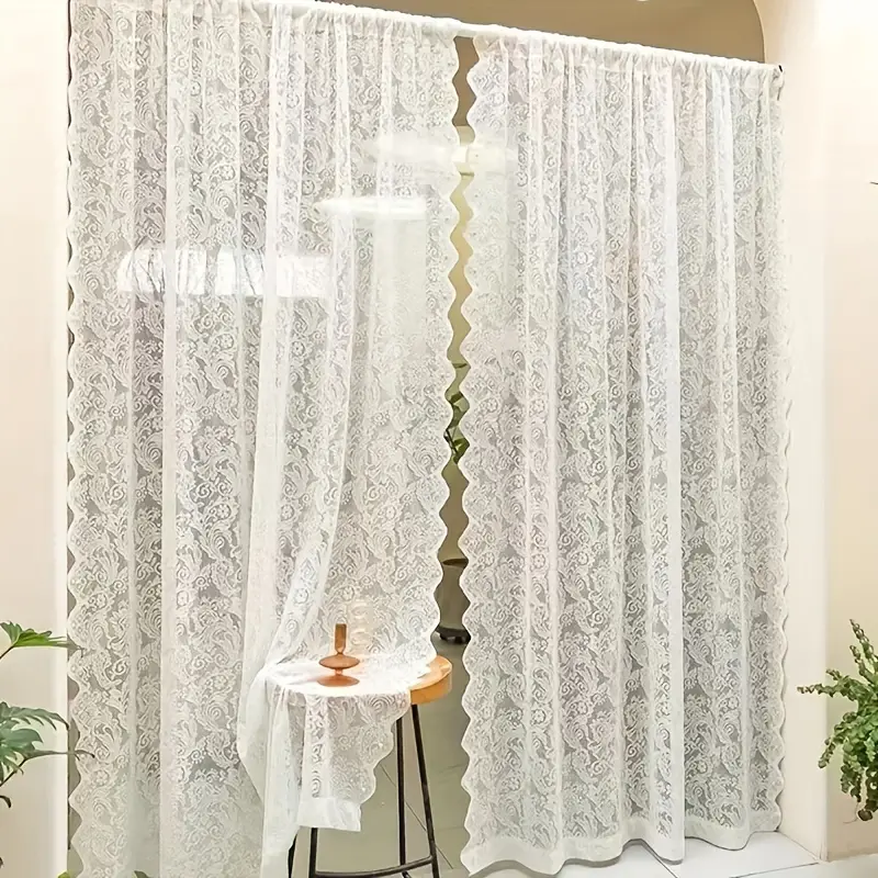 1 Panel Retro Fl White Lace Kitchen Curtain Swaying Temu United Kingdom