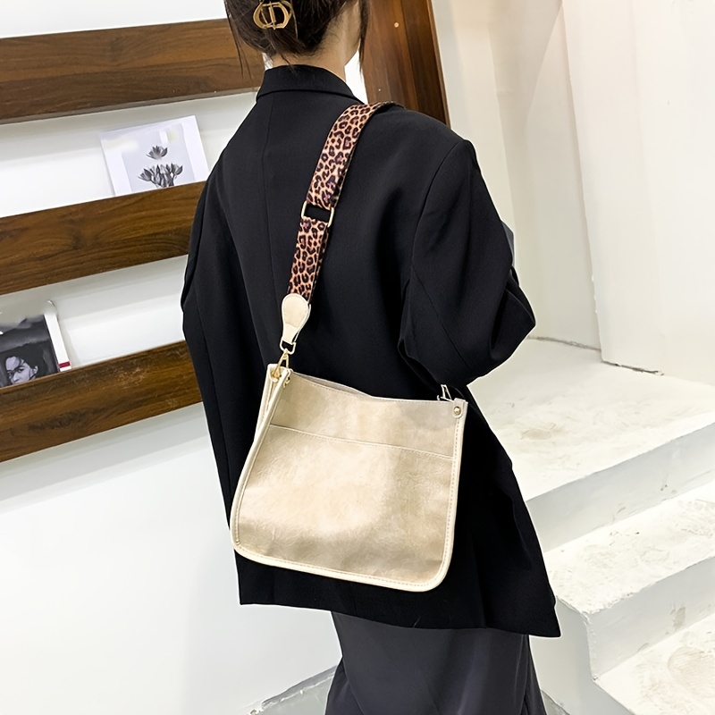 Buckle Decor Bucket Shoulder Handbags, Lady Luxury Women's Geometric Strap  Crossbody Bag, Classic Vintage Sling Bag, Faux Casual Designer Retro