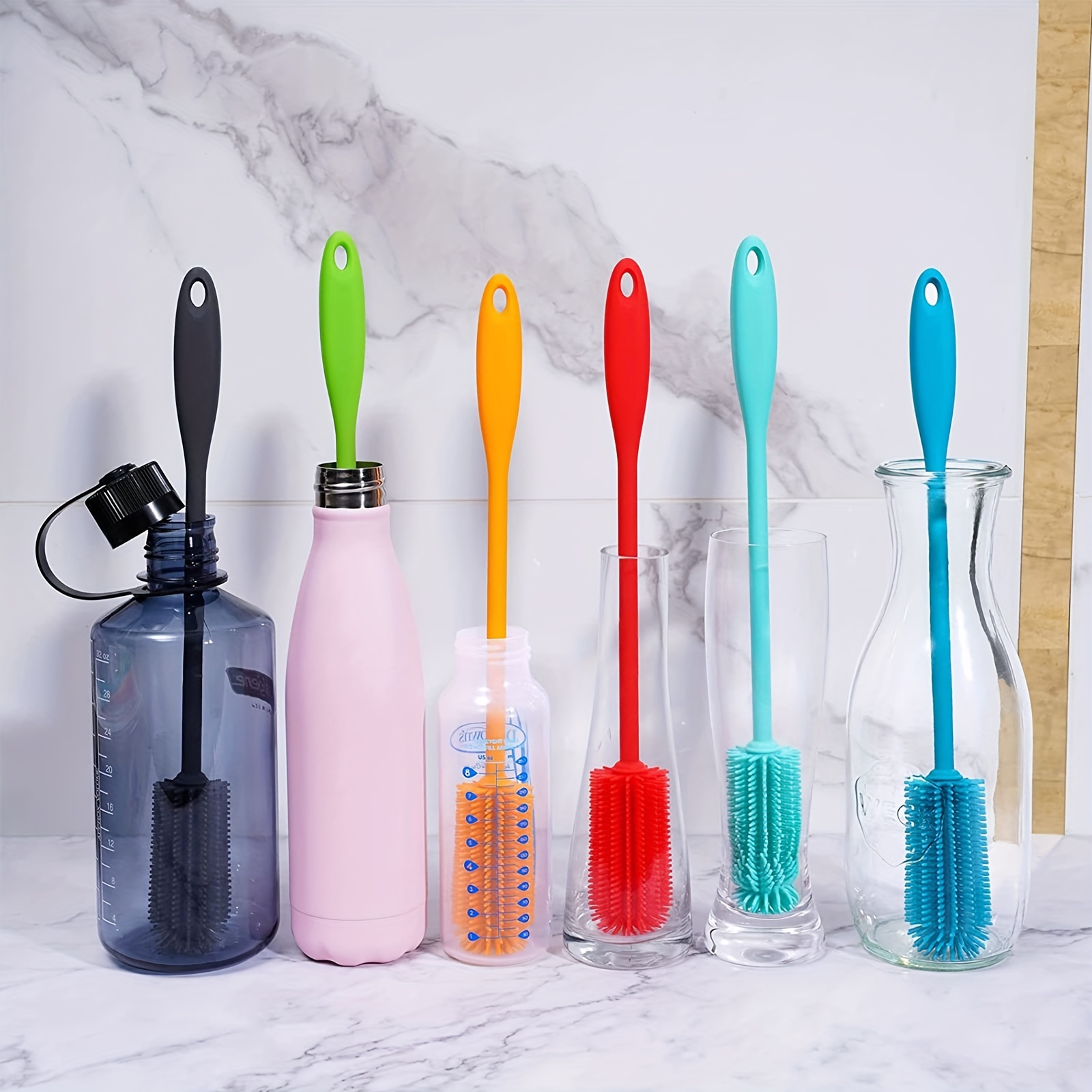 Bottle Cleaning Brush Set - Long Handle Silicone Brushes Thermos