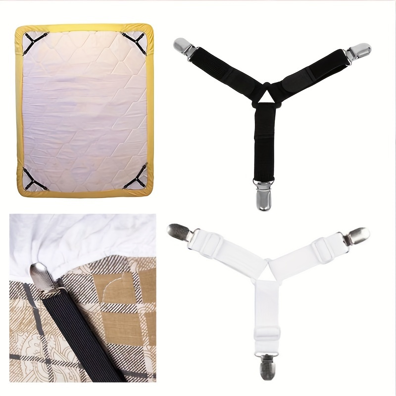 4PCS Bed Sheet Fasteners, Adjustable Triangle Elastic Suspenders Gripper  Holder Straps Clip for Bed Sheets,Mattress Covers