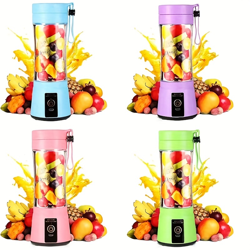 Portable Blender,Portable Juicer Cup Electric Fruit Mixer/USB Juice,  blender, Six Blades In 3D For Superb Mixing, 380mL - (Blue)