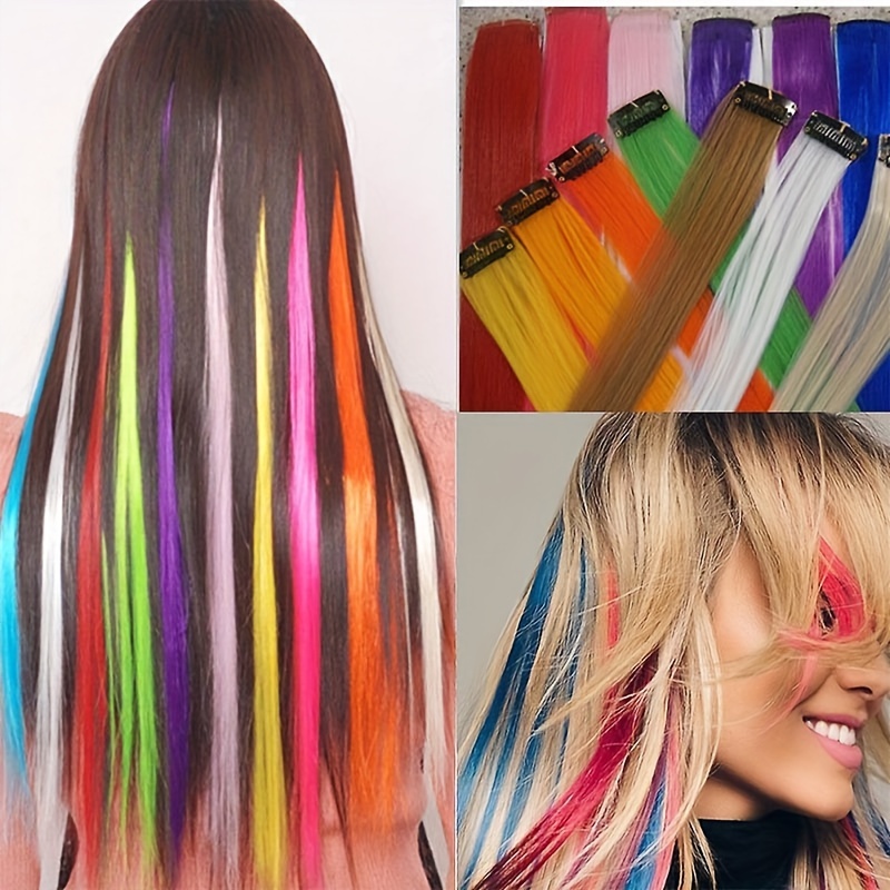 Colorful Hair Extension Ombre Long Straight Hairpiece - Temu