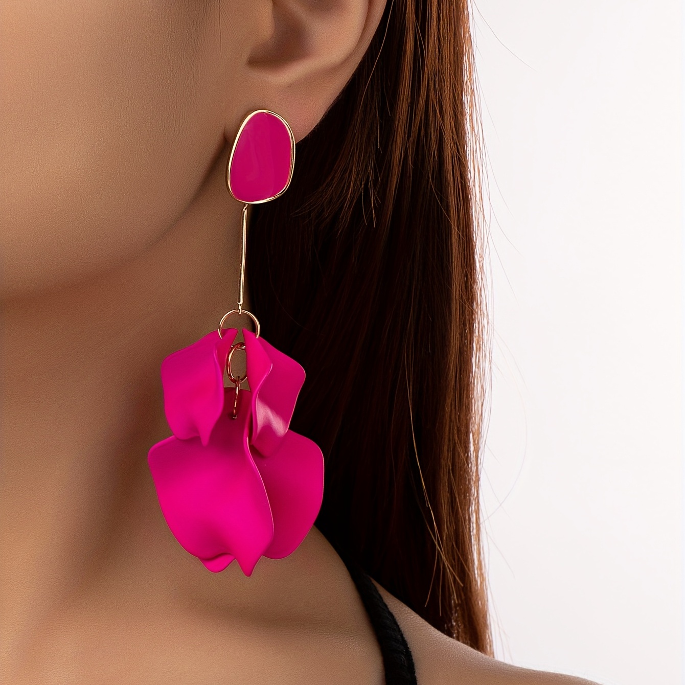 

Fashion Colorful Acrylic Rose Petal Tassel Dangle Earrings Elegant Temperament Sweet Long Jewelry Gift For Women