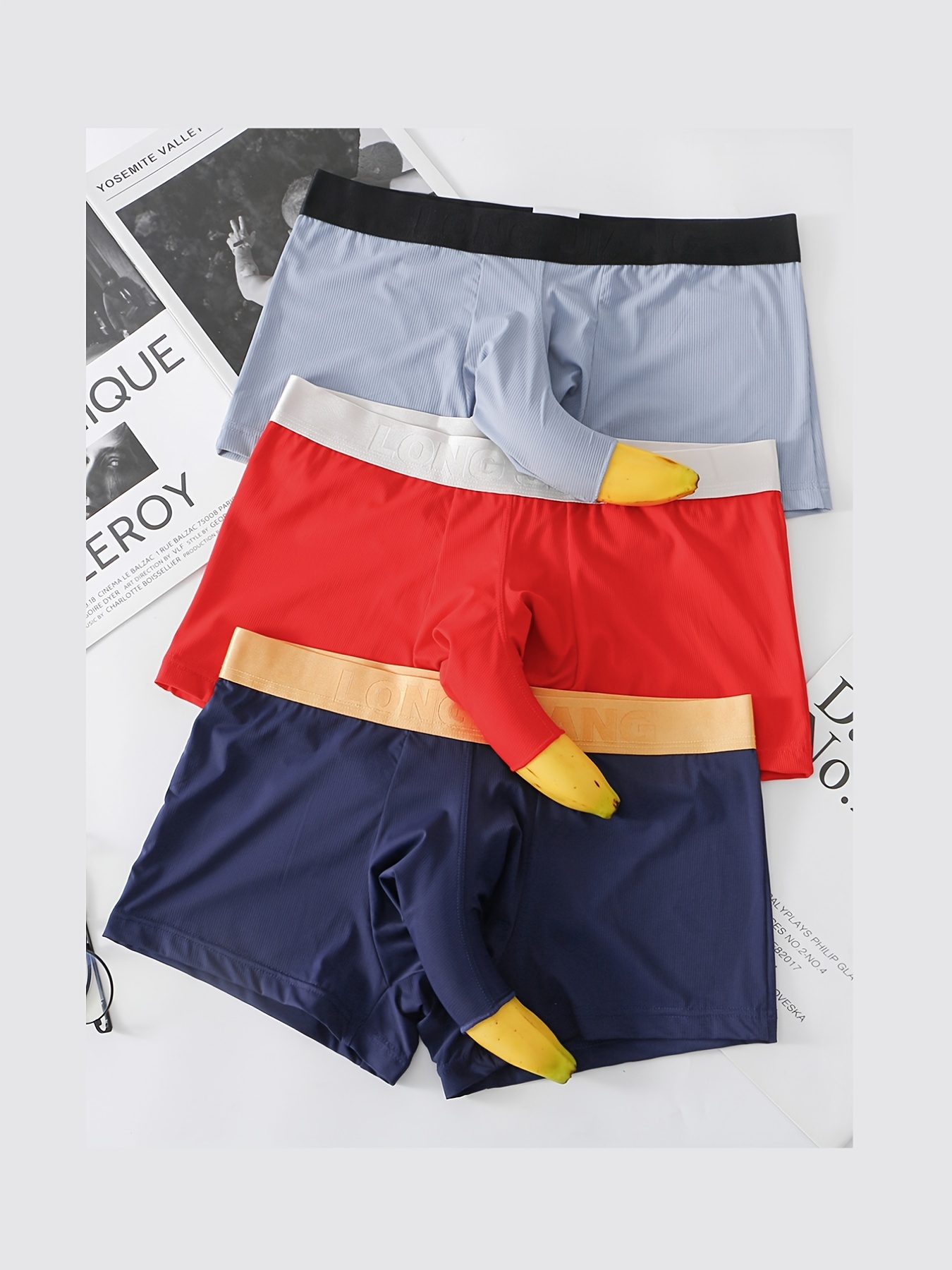 Separatec Men's Underwear Stylish Striped Pattern Smooth Cotton Boxer  Briefs 3 P