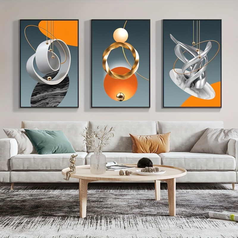 3pcs Modern Wall Art Painting Golden Blue Abstract Graphic Poster Luxury  Style Creative HD Picture Canvas Print Simple Home Decor, Living Room Decor