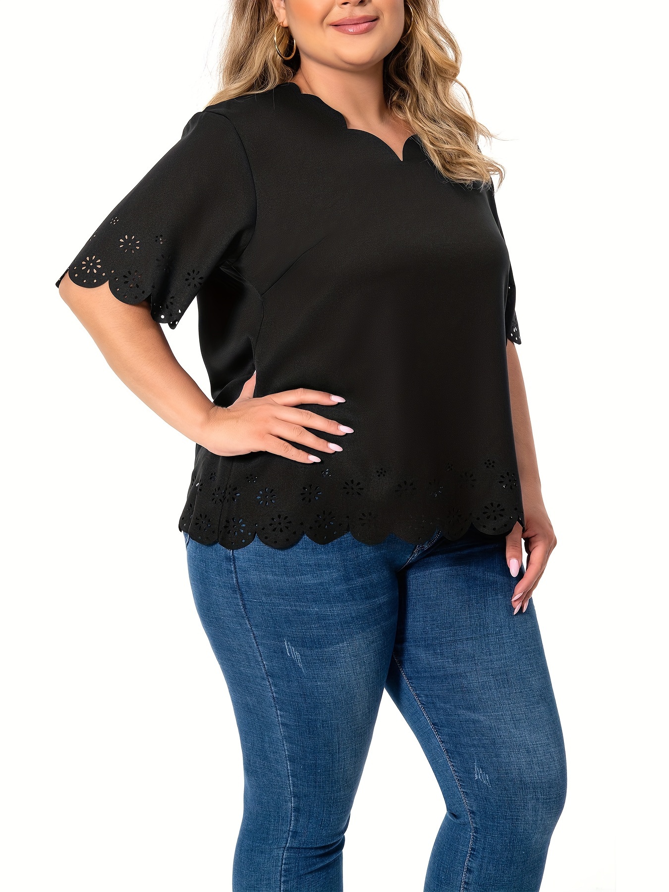 Plus Size Elegant Blouse Women's Plus Floral Appliques - Temu Canada