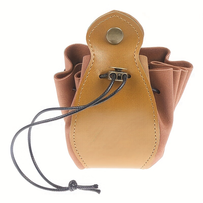 Brown Leather Pouches Coin Pouch Leather Drawstring Bag DND 