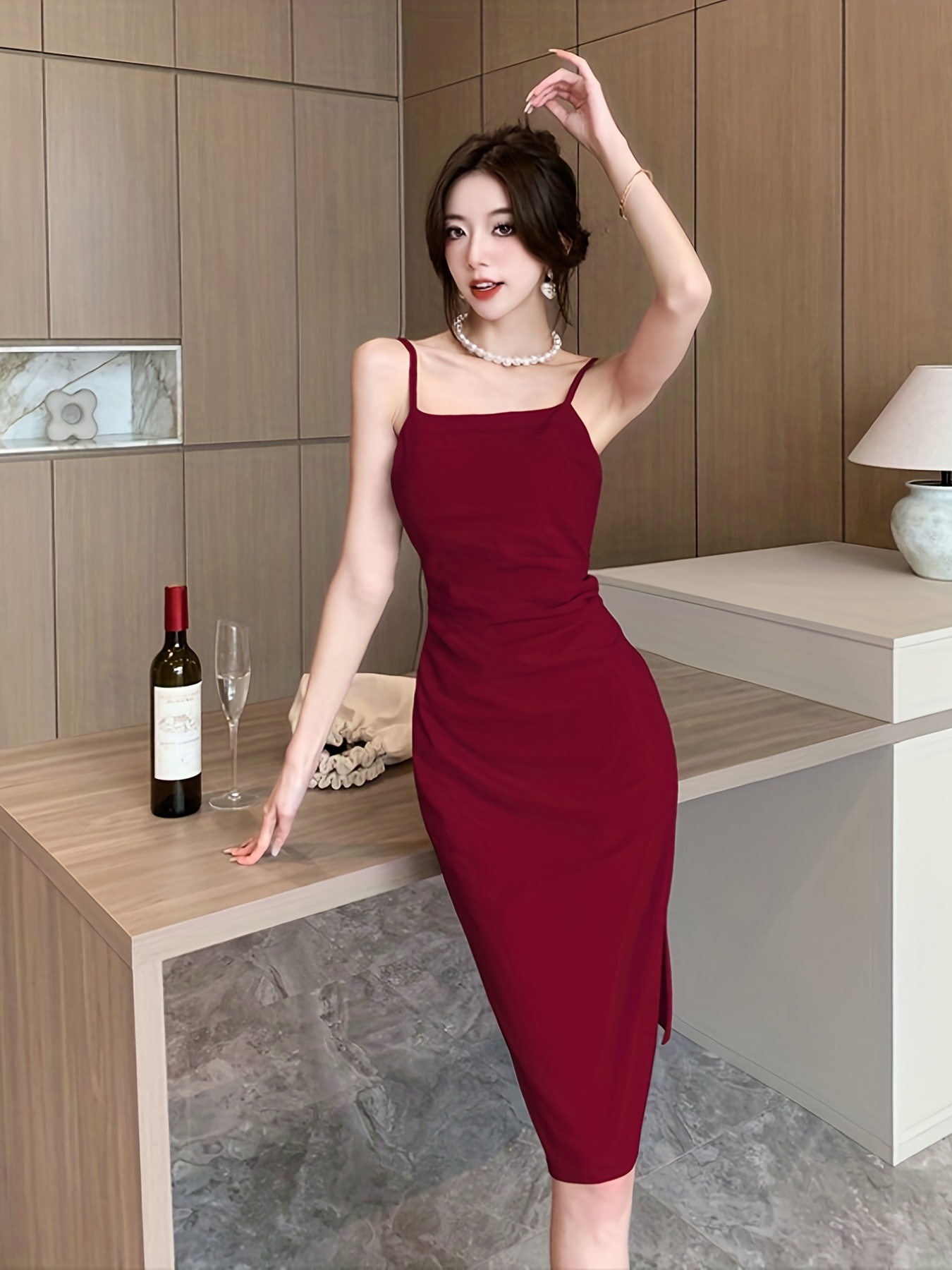 Women Elegant Simple Casual Dress Korean Styles Fashion Black Sleeveless  Dresses