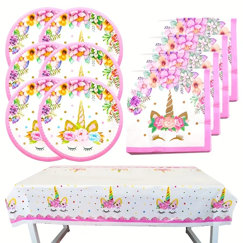 EUBSWA Juego de vajilla para fiesta de cumpleaños, diseño de arcoíris,  platos de papel, servilletas, mantel, vajilla de fiesta de cumpleaños  infantil