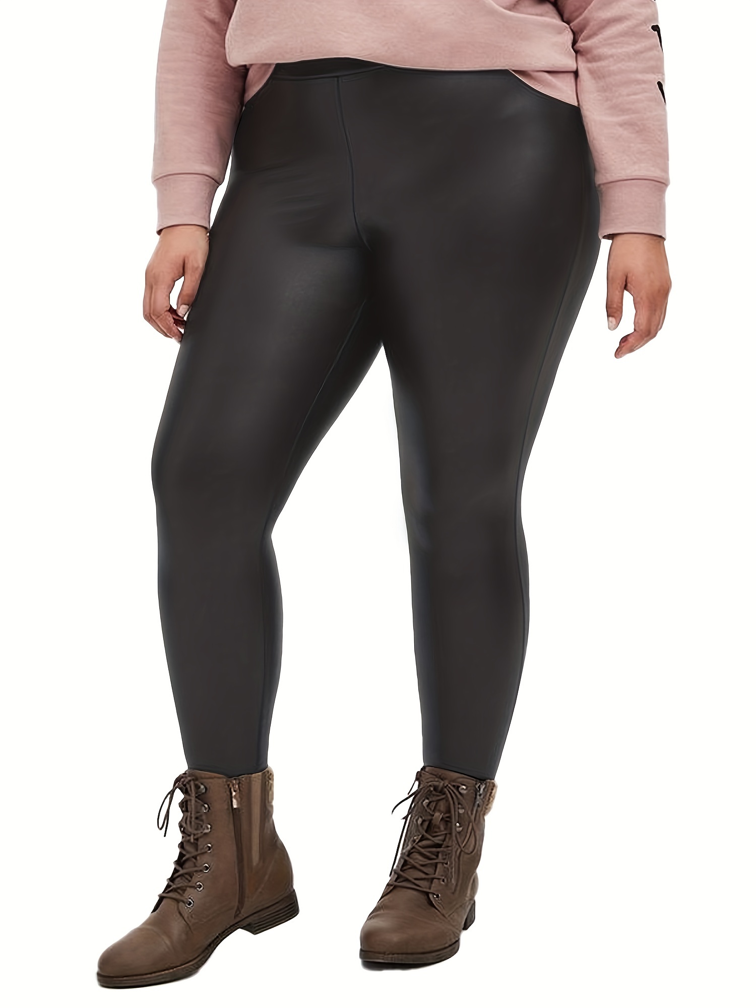 Sexy PU Leather Push Up Leggings - Solid Black, Plus Size, and Perfect for  Any Occasion!