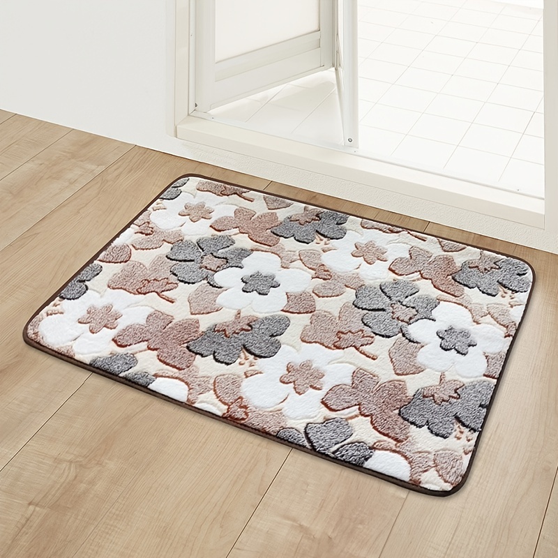 1pc Flower Printed Bathroom Rug Non Slip Padded Bath Mat For Shower Comfortable Mat With Soft Cushion Home Decor Accessories