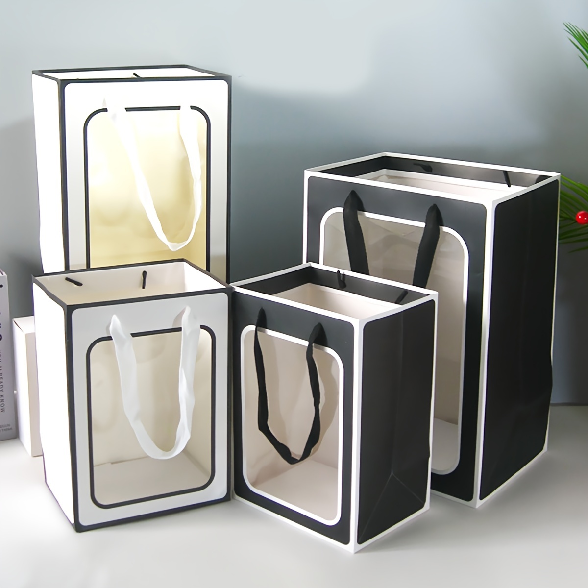 Clear Gift Bags With Clear Window,, Large Gift Boxes, White / Black - Temu