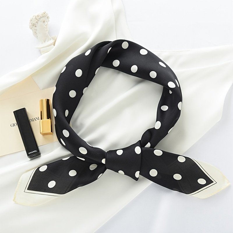 70cm Polka Dot Satin Square Scarf Solid Silk Bandana Head Wrap