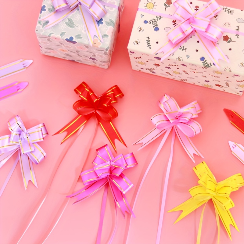 20 Pcs Pull Bow Gift Wrapping Ribbon Gift Bows with Ribbon Large Present  Wrapping Pull Bow with Golden Line Decoration Gift Decor with Ribbon for