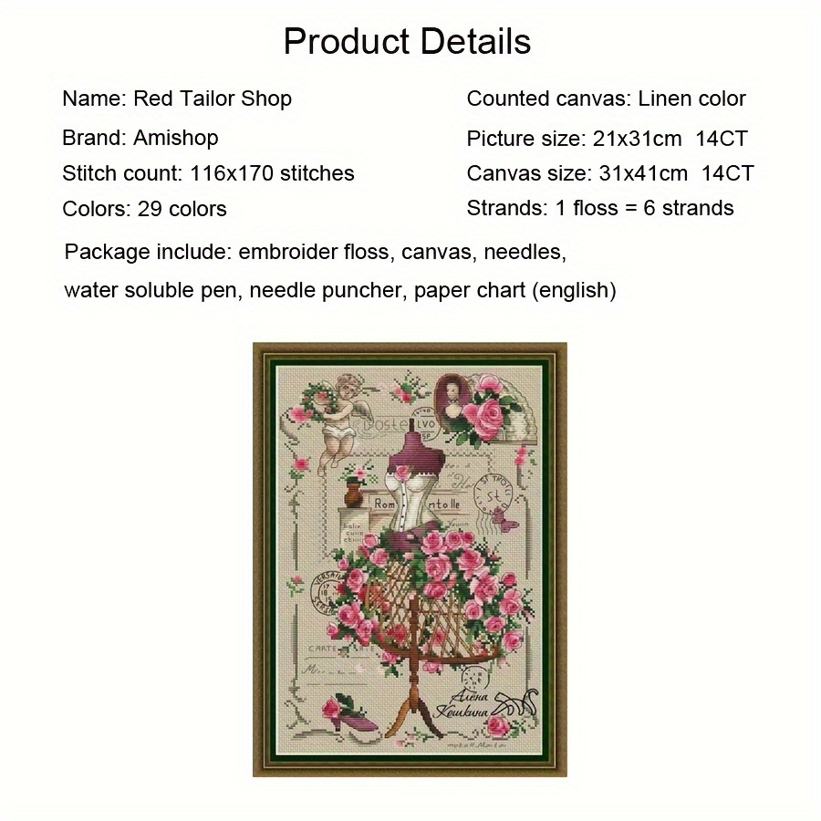 1 Set Counted Cross Stitches Kit Red Tailoring Shop Blue Green Purple  Violet And Peahen Sewing Machine Wedding Dress Lady Skirt Rose Embroidery  Needlework - Arts, Crafts & Sewing - Temu