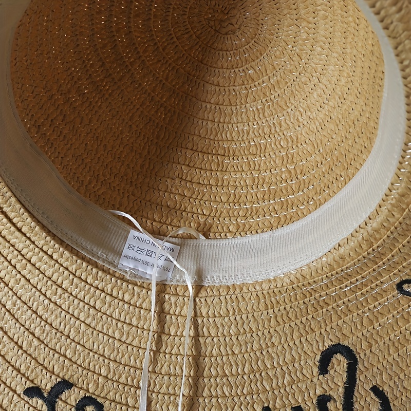 Vintage Summer Sun Hat Embroidered Beach Floppy Straw Hat