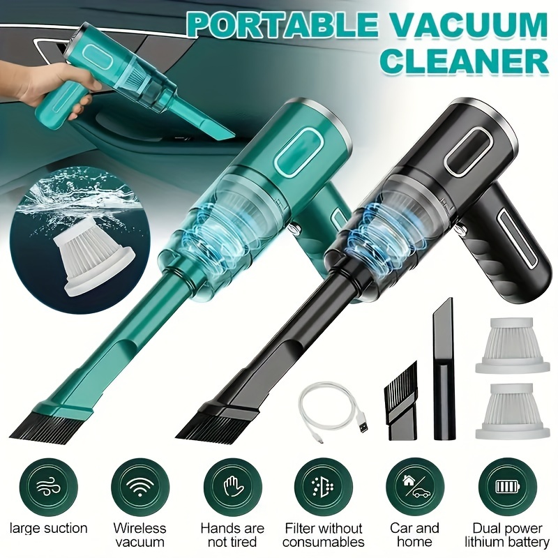 1pc Green Usb Rechargeable Handheld Car Vacuum - Powerful Suction