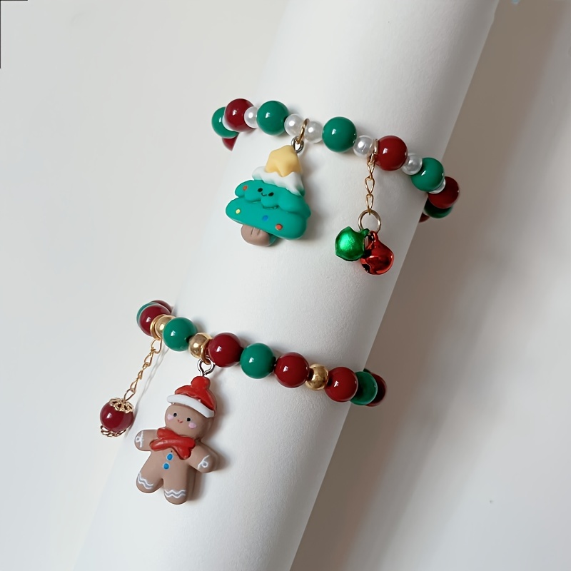 Cute Red Green Beads Santa Claus Snowman Bell Pendant Beaded - Temu