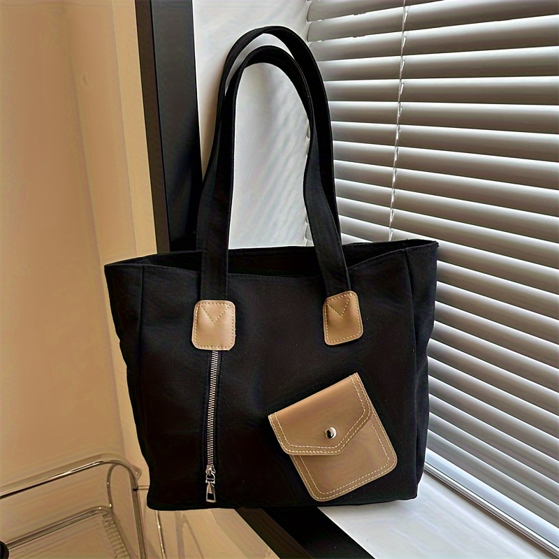 Simple Large Capacity Tote Bag Colorblock Casual Handbag - Temu United ...
