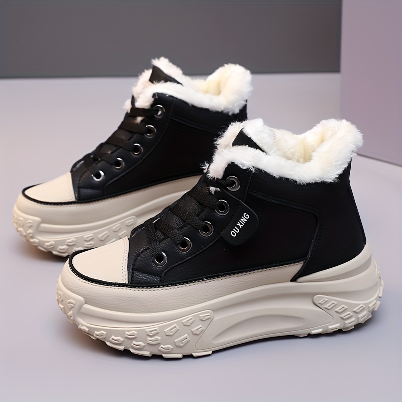 Women's High Top Chunky Sneakers, Thermal Fleece Lined Lace Up