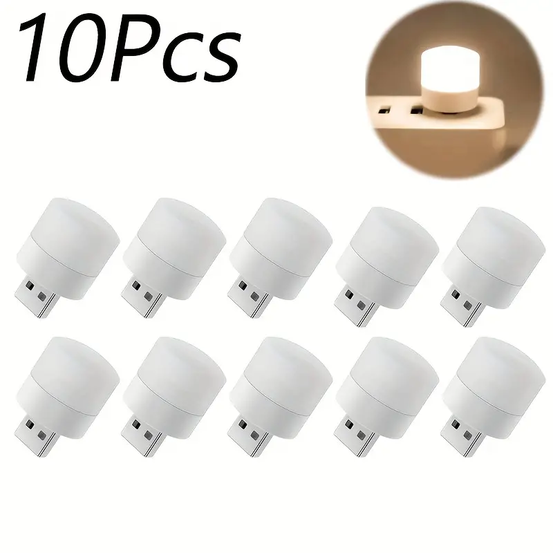 10 piezas Mini luz nocturna USB blanco cálido protección ocular luz de  lectura de libros enchufe USB ordenador carga de energía móvil lámpara LED  de n