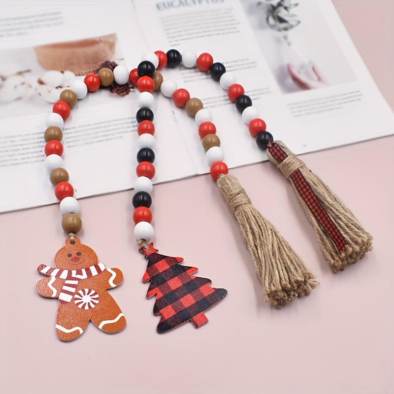 Christmas Colorful Wooden Beads Hemp Rope Tassel Colorful - Temu
