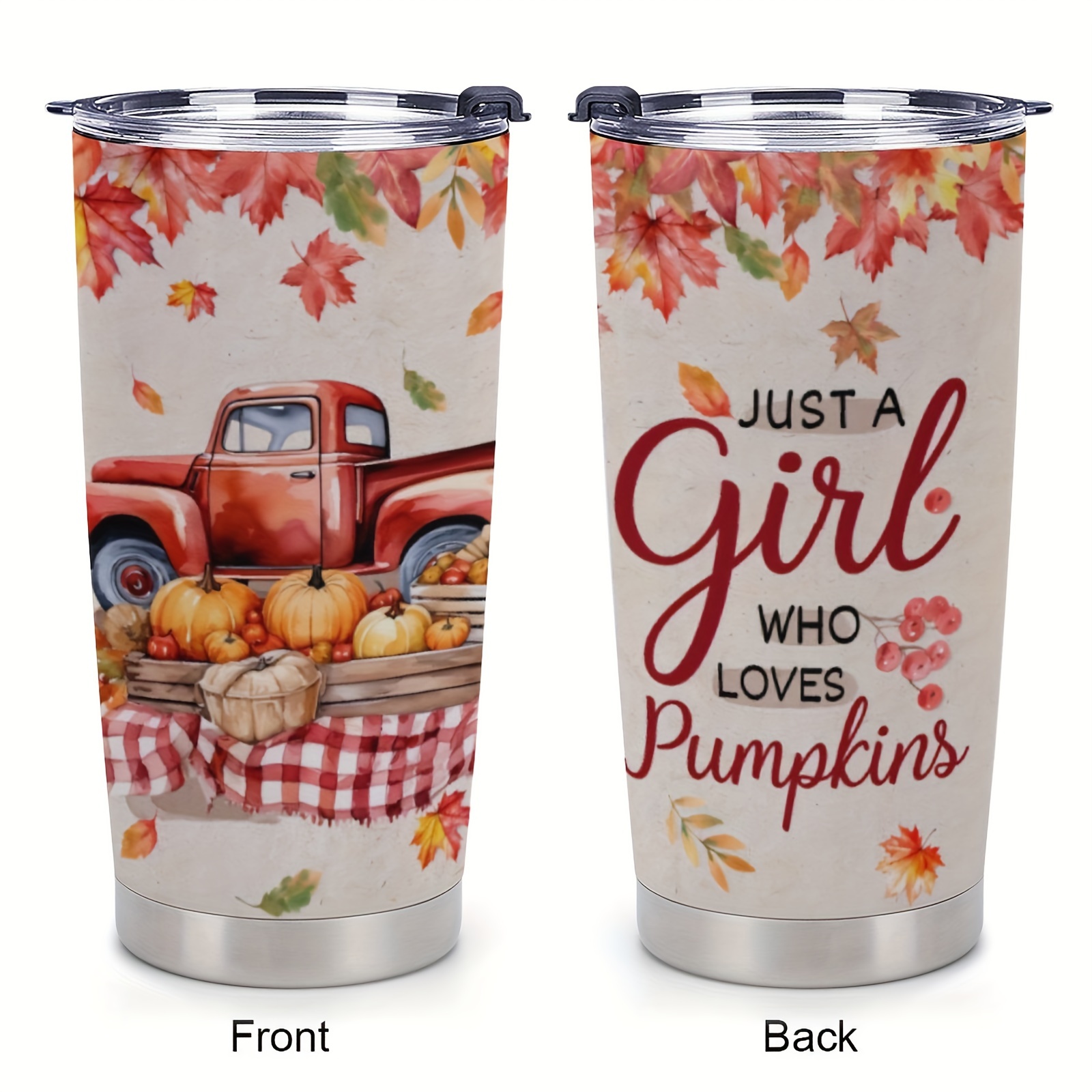 

1pc 20oz Car Pumpkin, Christmas Festival Tumbler, When They See The Christmas Presents, They Are Very Happy, Insulated Travel Coffee Mug With Lid